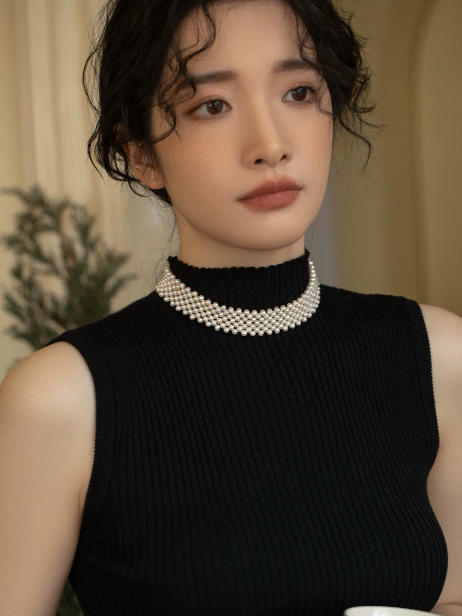 Freshwater Pearl Necklace Fancy Woven Retro, Hepburn Style 2021 New Small Collar