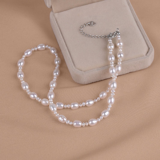 Natural freshwater rice pearl necklace small round beads short URL clavicle chain women's fashion temperament XL118