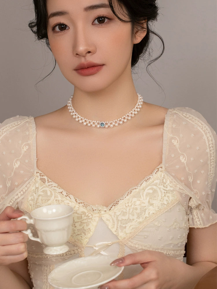 Freshwater Pearl Necklace Women's Design Aquamarine Chain