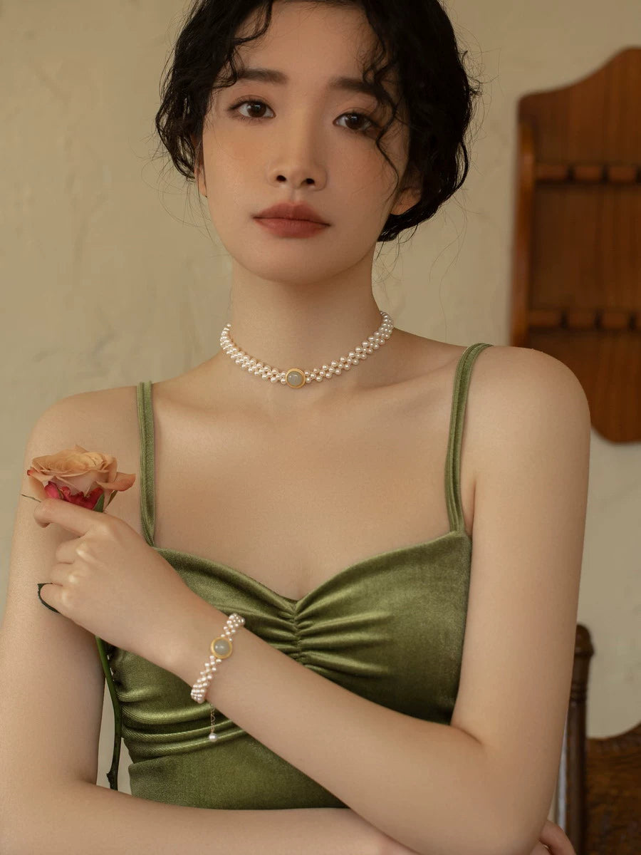 Natural Pearl Choker Necklace Chain Women's New Collar