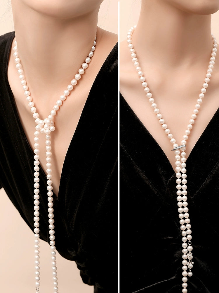 Pearl necklace 2025 new popular women's natural freshwater pearl long sweater chain stacked with multiple layers