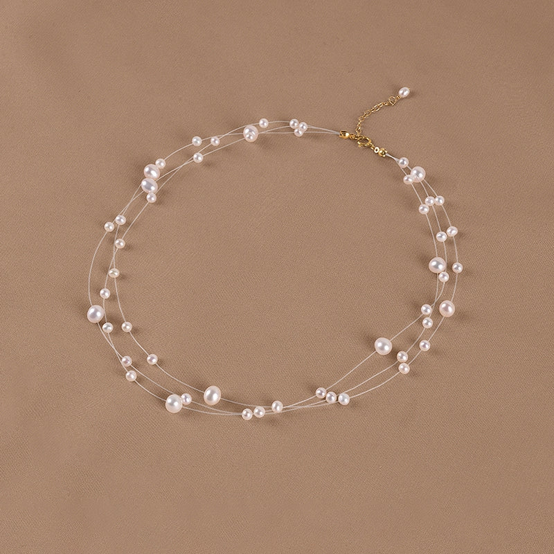 Natural Freshwater Pearl Necklace Fashion Transparent Fishing Line Xiaoxiangfeng Clavicle Chain 925 Sterling Silver XL148