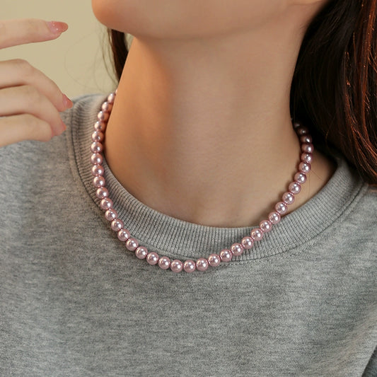 Pink Pearl Necklace Ladies Sweet Sweater Chain