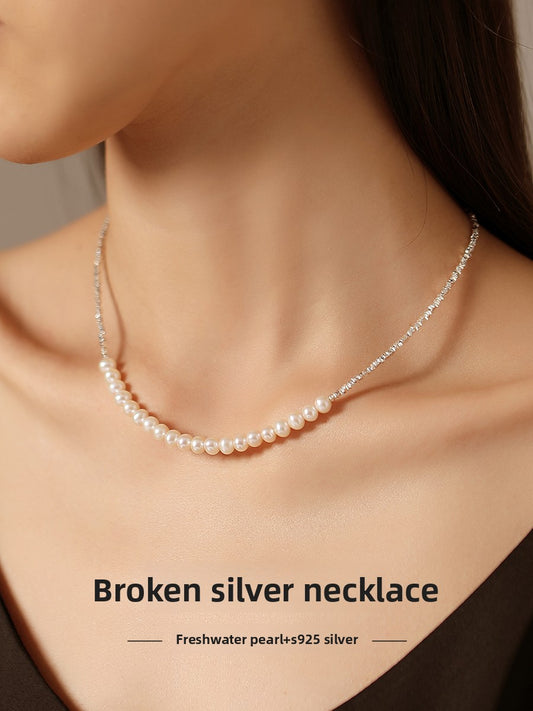 Pearl Necklace Women's Freshwater Strong Light Sterling Silver Shining Smile