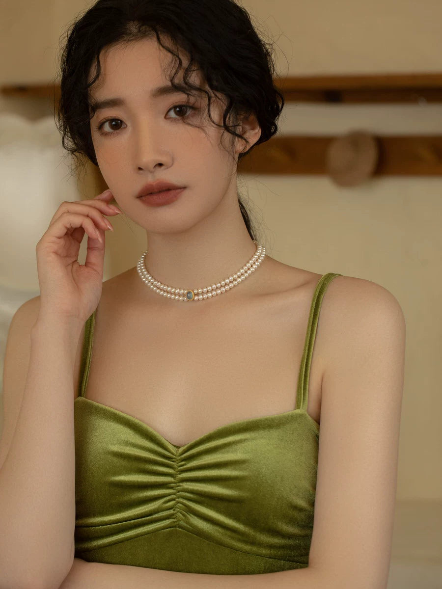 Freshwater Pearl Necklace Double Vintage Design Choker Chain Girl