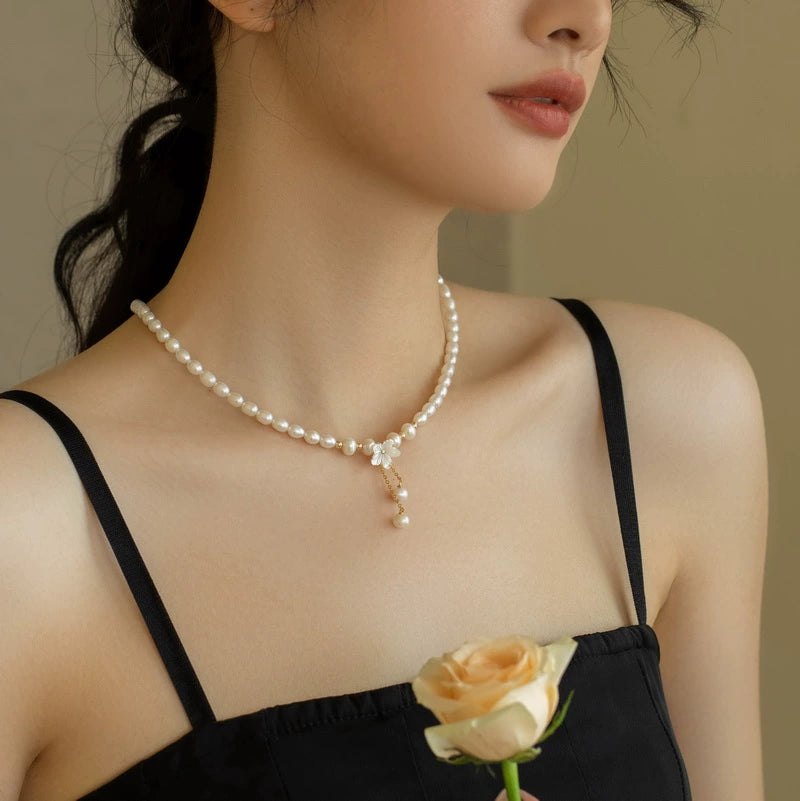 Pearl Flower Tassel Pendant Necklace Women's Chain Celebrity Accessories Tide
