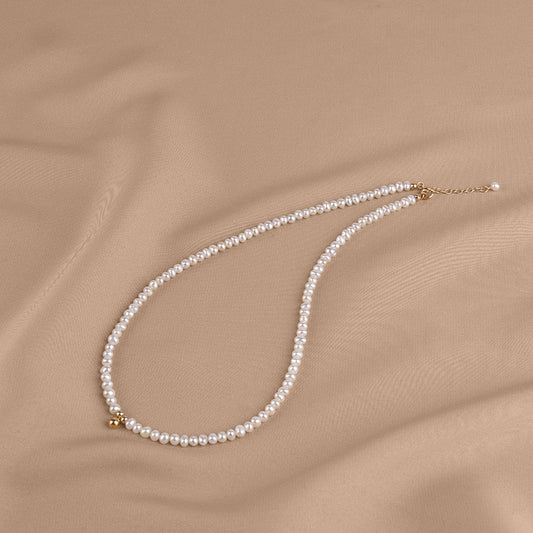 Natural freshwater pearl necklace niche bag gold nearly round strong light baby bead collarbone chain XL065