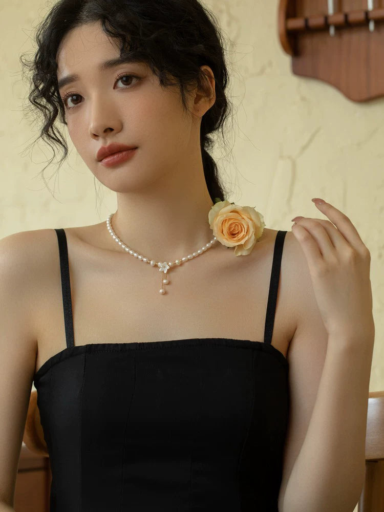 Pearl Flower Tassel Pendant Necklace Women's Chain Celebrity Accessories Tide