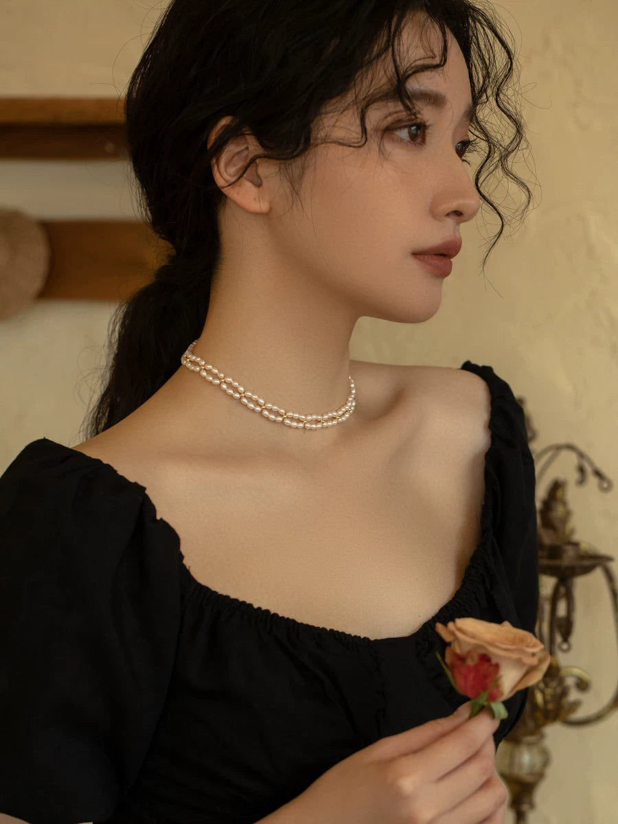 Pearl necklace women's chain woven choker retro premium sense, wedding hollow