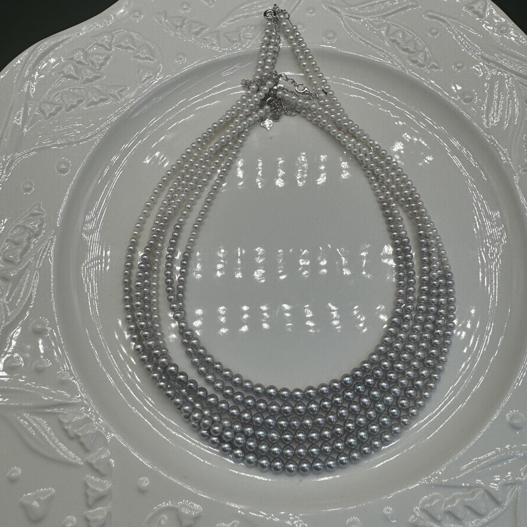3.5-4 mm round strong light almost flawless real many hemp freshwater pearl necklace gradual change necklace pearl Zhuji