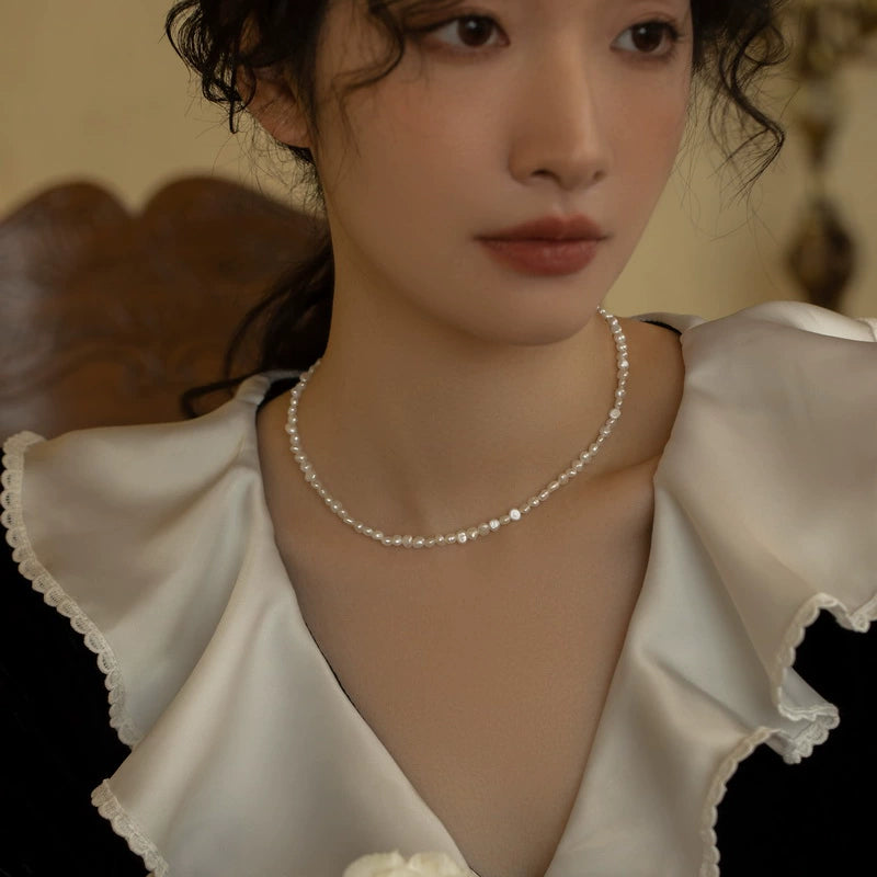 Broken Silver Retro Natural Baroque Small Pearl Necklace Chain Simple Girl Gift