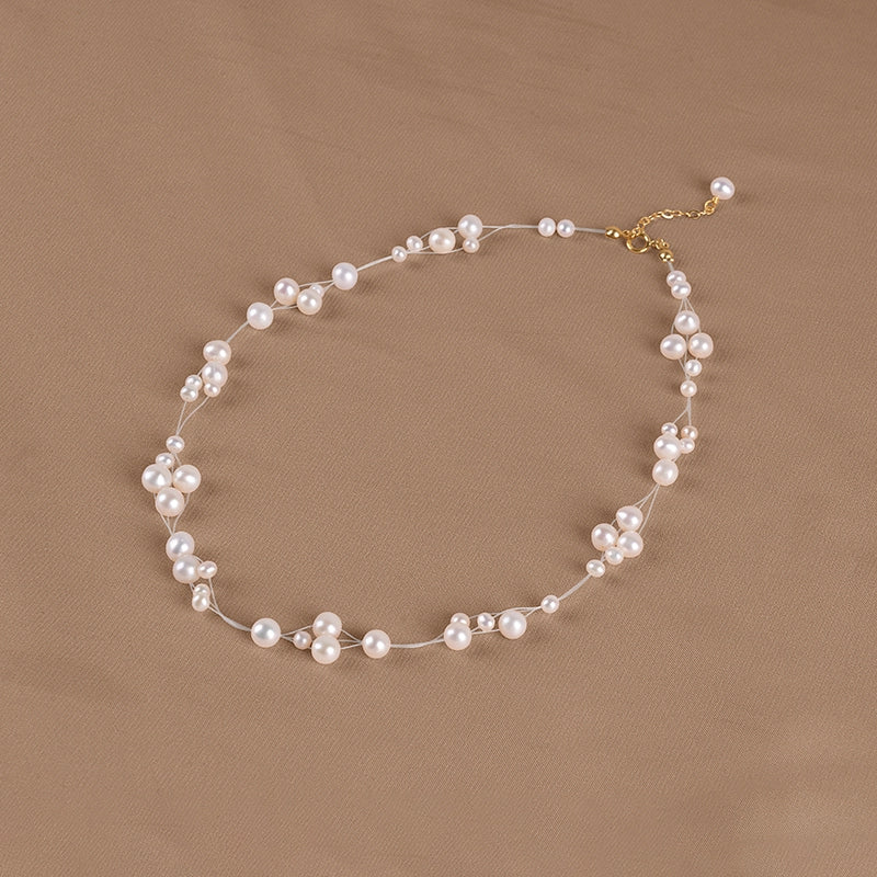 Natural freshwater pearl necklace fashionable transparent fishing line gypsy star small fragrant wind collarbone chain XL147