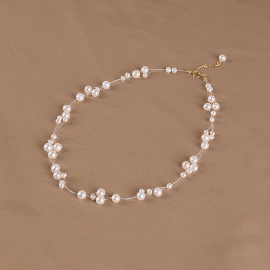 Natural freshwater pearl necklace fashionable transparent fishing line gypsy star small fragrant wind collarbone chain XL147