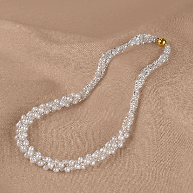 Natural freshwater pearl necklace, strong light round bead collarbone chain, women's woven elegant temperament XL127