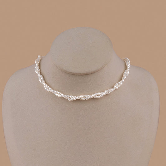 Natural freshwater pearl necklace rice beads short URL twist Internet celebrity gold bag gold collarbone chain XL026