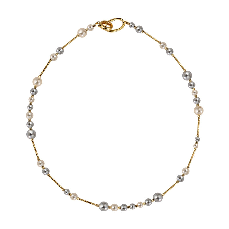 Mixed color Zhengyuan strong light pearl necklace women's 14K gold design sweater chain