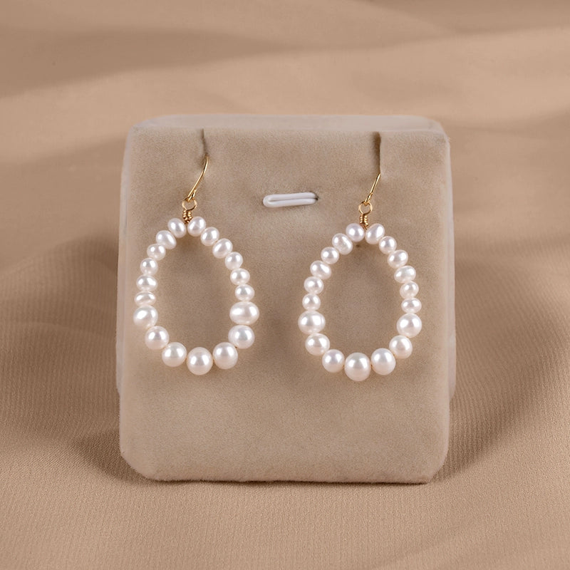 Natural freshwater pearl earrings 925 Tremella hook handwoven earrings women's Japanese and Korean style EH033