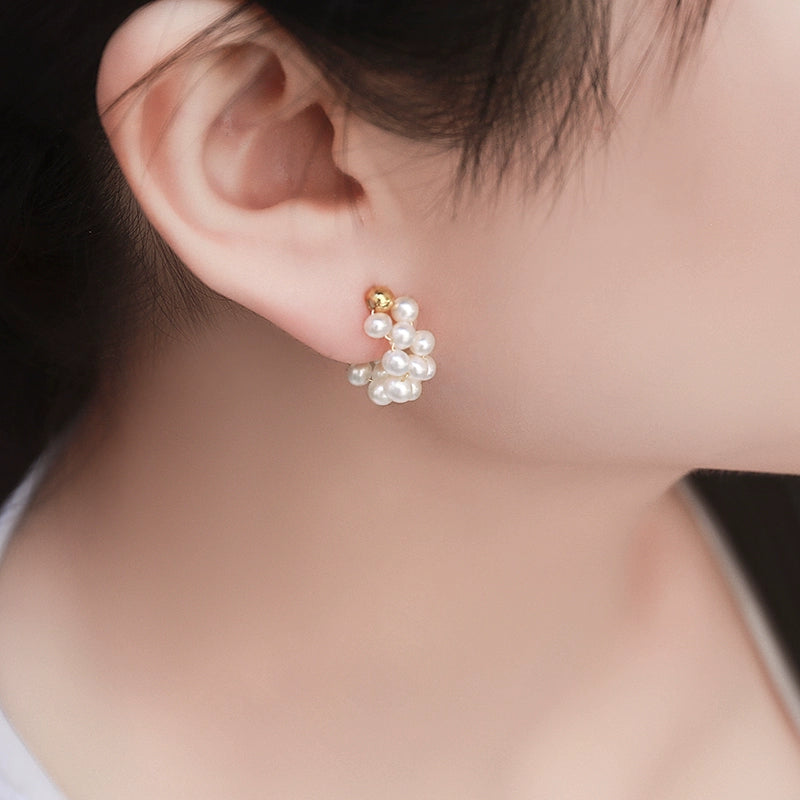 925 Silver Needle Earrings Natural Pearl Earrings Clips Handmade Flat Bead Earrings ins Style EH022