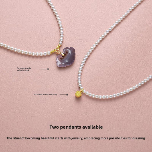 Pearl necklace women's daily gold pendant natural freshwater baby beads are round and thin