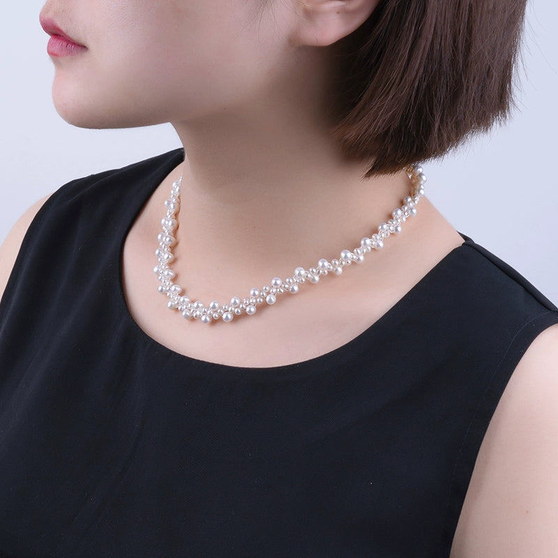 Natural freshwater pearl necklace woven choker chain handmade collarbone chain cute short URL XL030