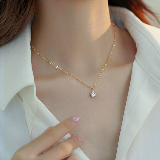 Exquisite White Diamond Pomegranate Red Zircon Pendant Necklace Ladies 14k Gold