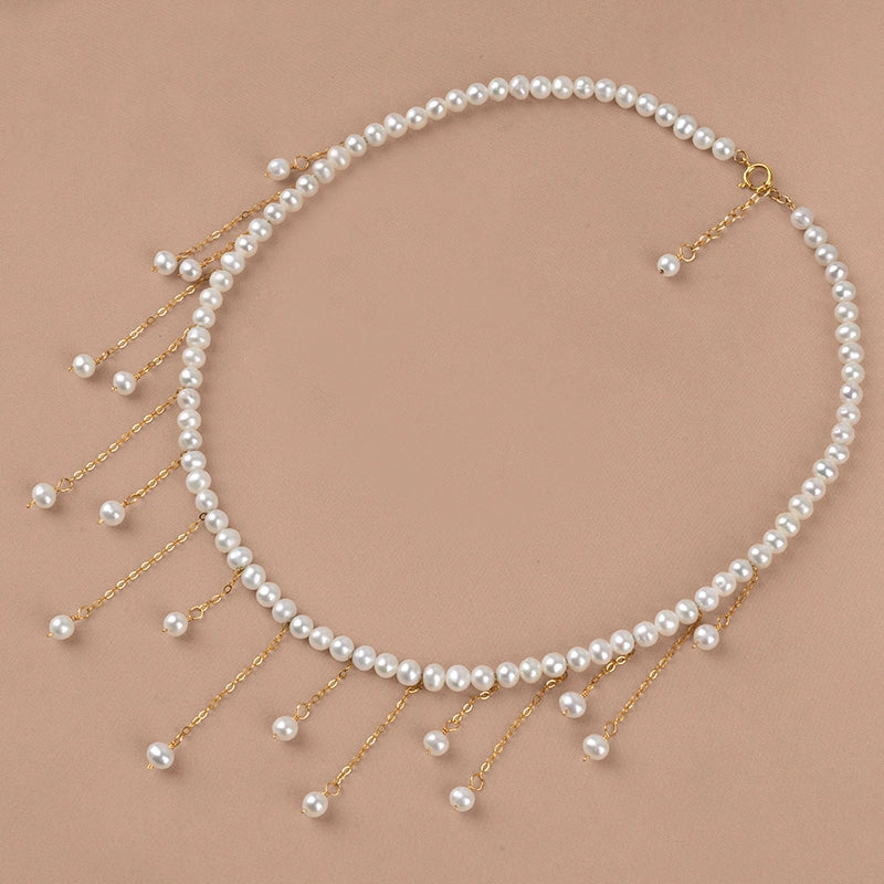 Gold Tassel Collarbone Chain Natural Freshwater Pearl Necklace ins Style Gold Wrapped Women's Collar XL043