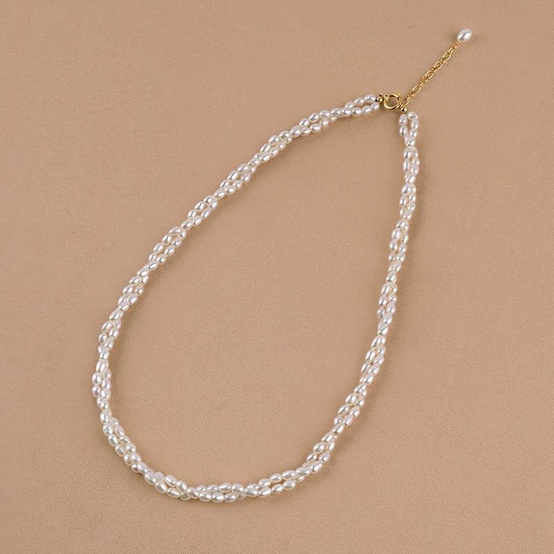 Natural freshwater pearl necklace rice beads short URL twist Internet celebrity gold bag gold collarbone chain XL026