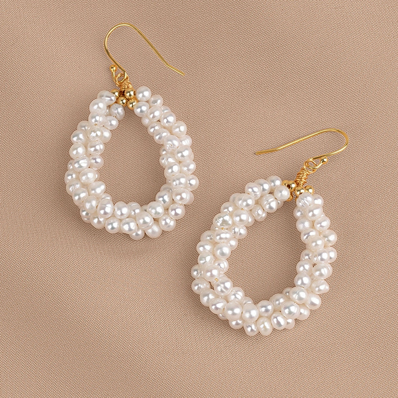 Natural Freshwater Pearl Earrings Multi-layer Woven Luxury Atmospheric Fashion 925 Sterling Silver Earrings EH041