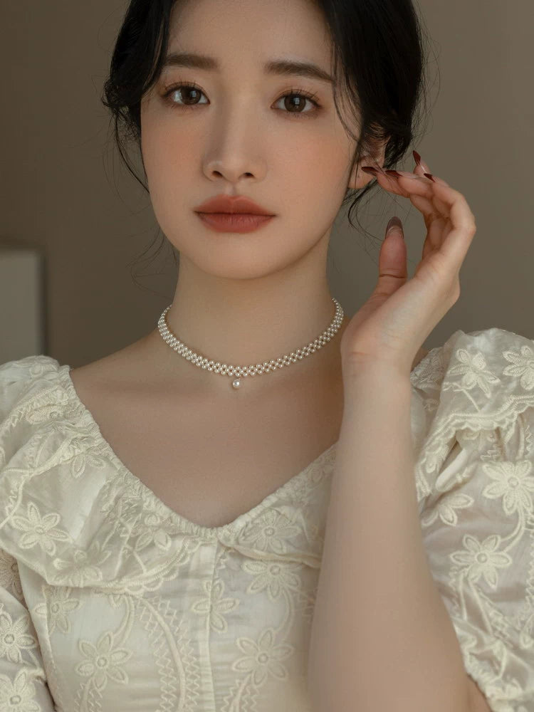 Small Pearl Necklace Choker Chain Girls Collar