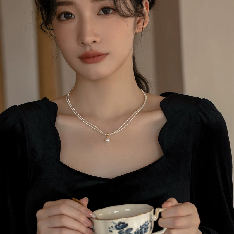 Double Applied Pearl Necklace Women's Autumn and Winter Chain