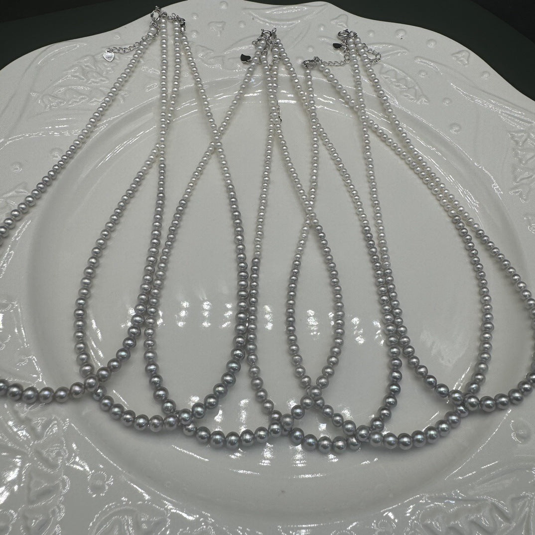 3.5-4 mm round strong light almost flawless real many hemp freshwater pearl necklace gradual change necklace pearl Zhuji