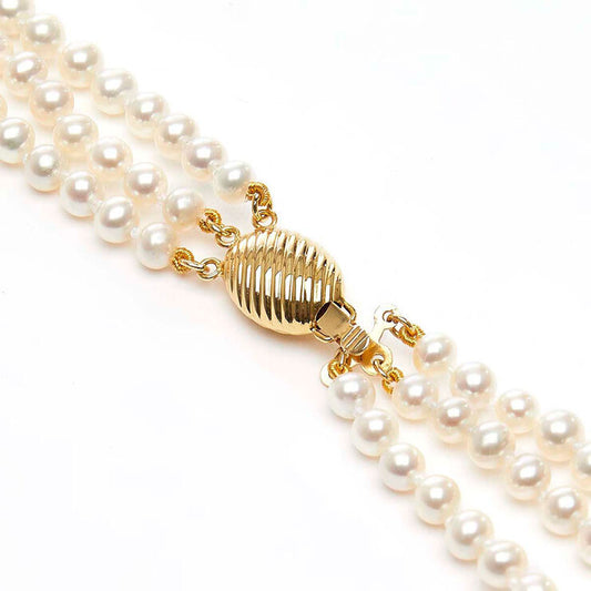 6.5-7 mm Three Rows Pearl Necklace Mom Style, Natural Freshwater Pearl Women's Necklace Birthday Mother's Day Gift