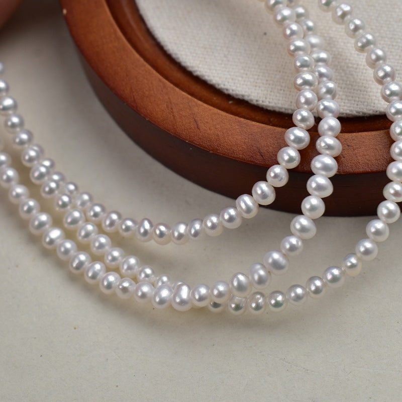 1118 natural freshwater pearl 3-4mm near round necklace work in progress DIY round pearl loose bead jewelry accessories wholesale