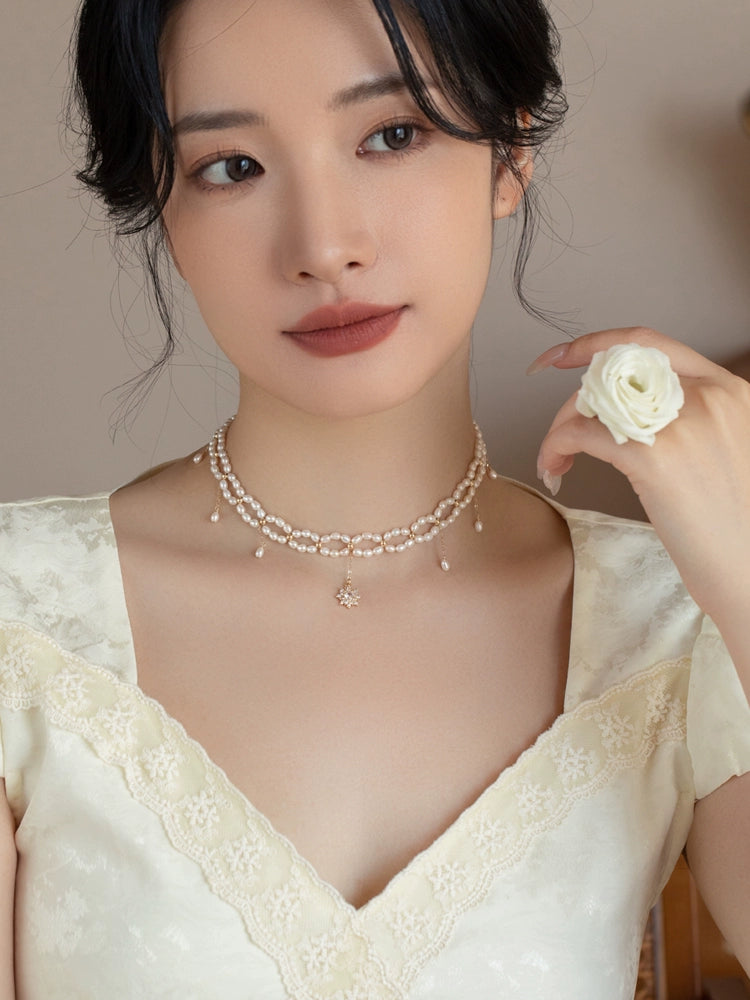 Freshwater Pearl Necklace Girls High Quality Hand-woven Millet Beads Versatile Double-layer Tassel