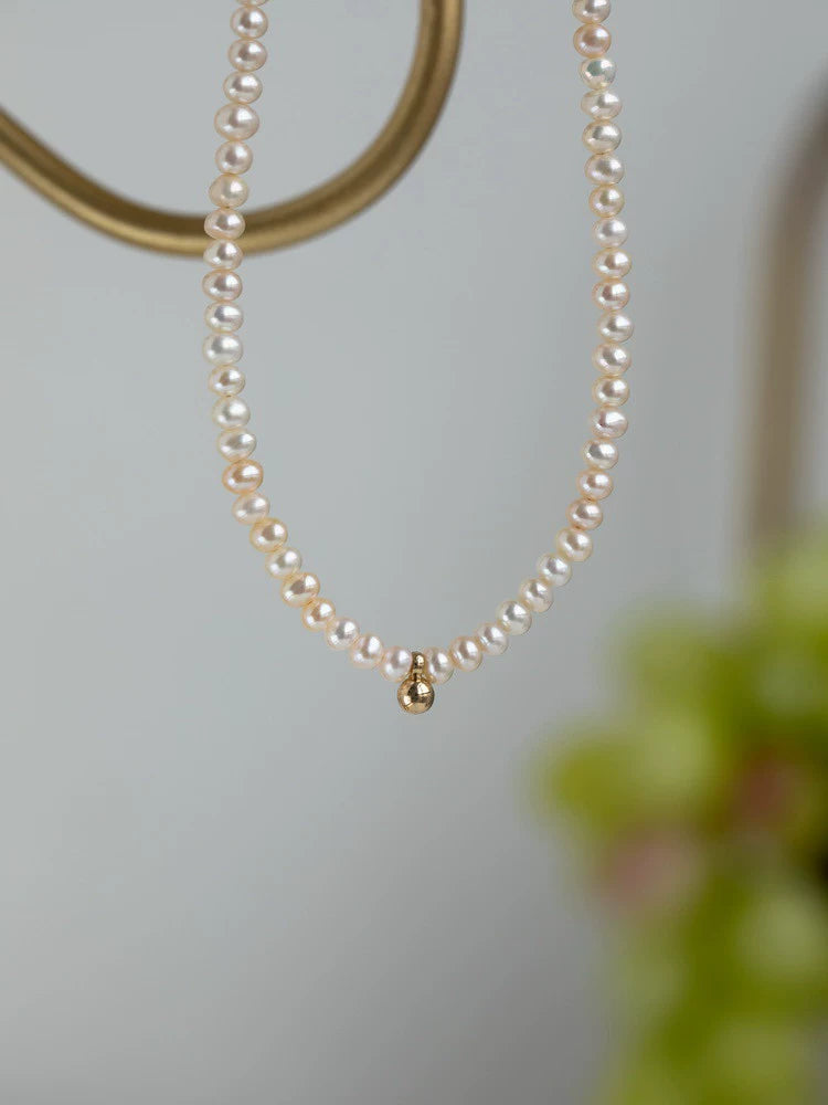 Natural Pearl Bead Necklace Retro Female Chain Rice Grains Stacked