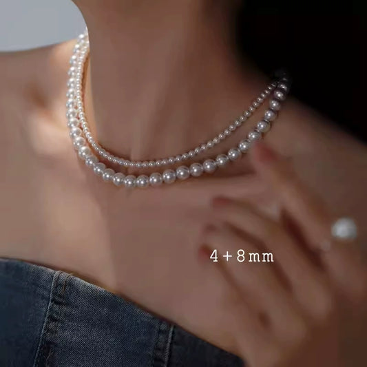 Freshwater Millet Pearl Necklace Women's Double Layer Multi-layer Stacked Wear Ultra-Fine Pearl Lock Neck Bone Chain for Girlfriend