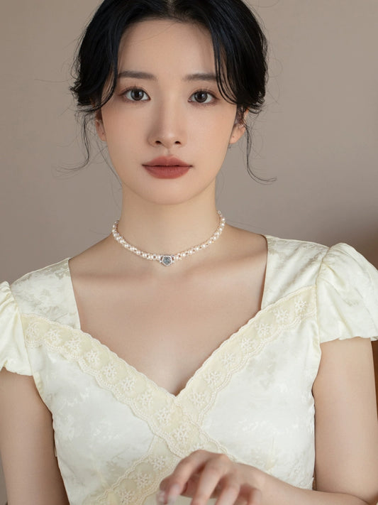 Aquamarine Pearl Necklace S925 Sterling Silver Premium 925 Silver Girl