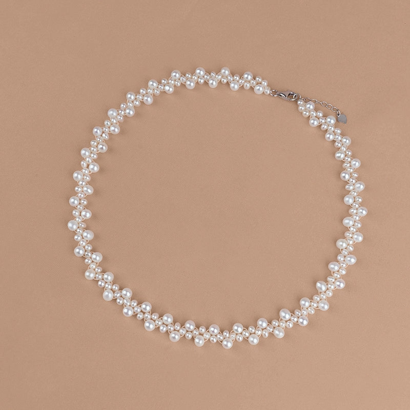 Natural freshwater pearl necklace woven choker chain handmade collarbone chain cute short URL XL030