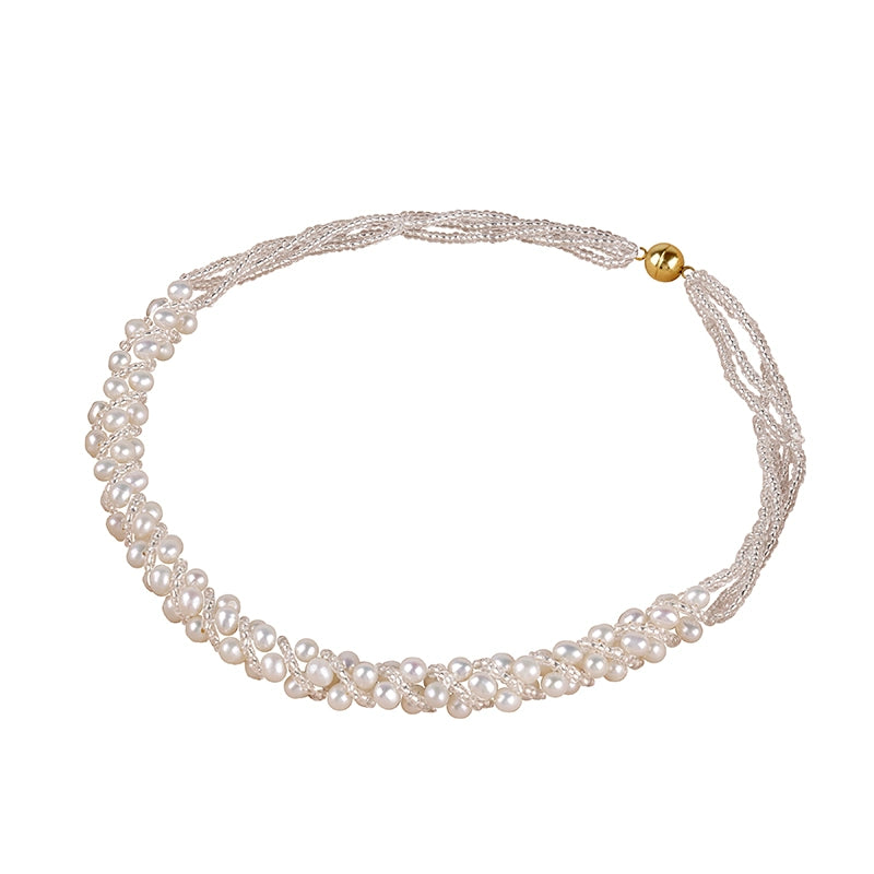 Natural freshwater pearl necklace, strong light round bead collarbone chain, women's woven elegant temperament XL127