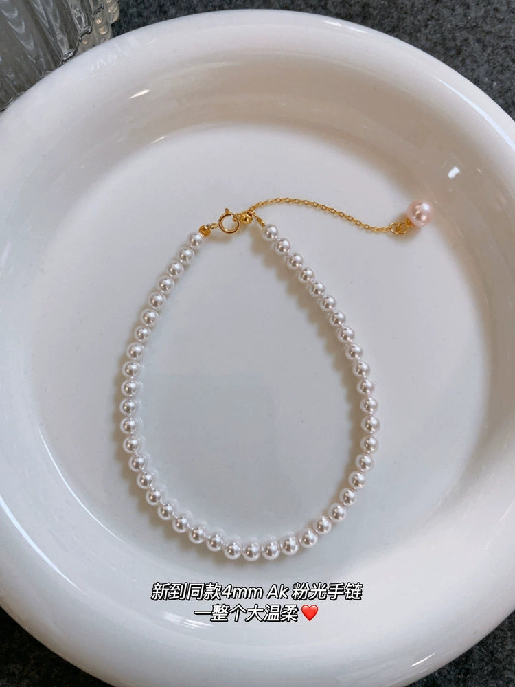 Akoya Pink Millet Zhuhai Mother Shell Pearl Necklace Female Temperament Versatile Celebrity Light Luxury Premium Sense Clavicle Chain
