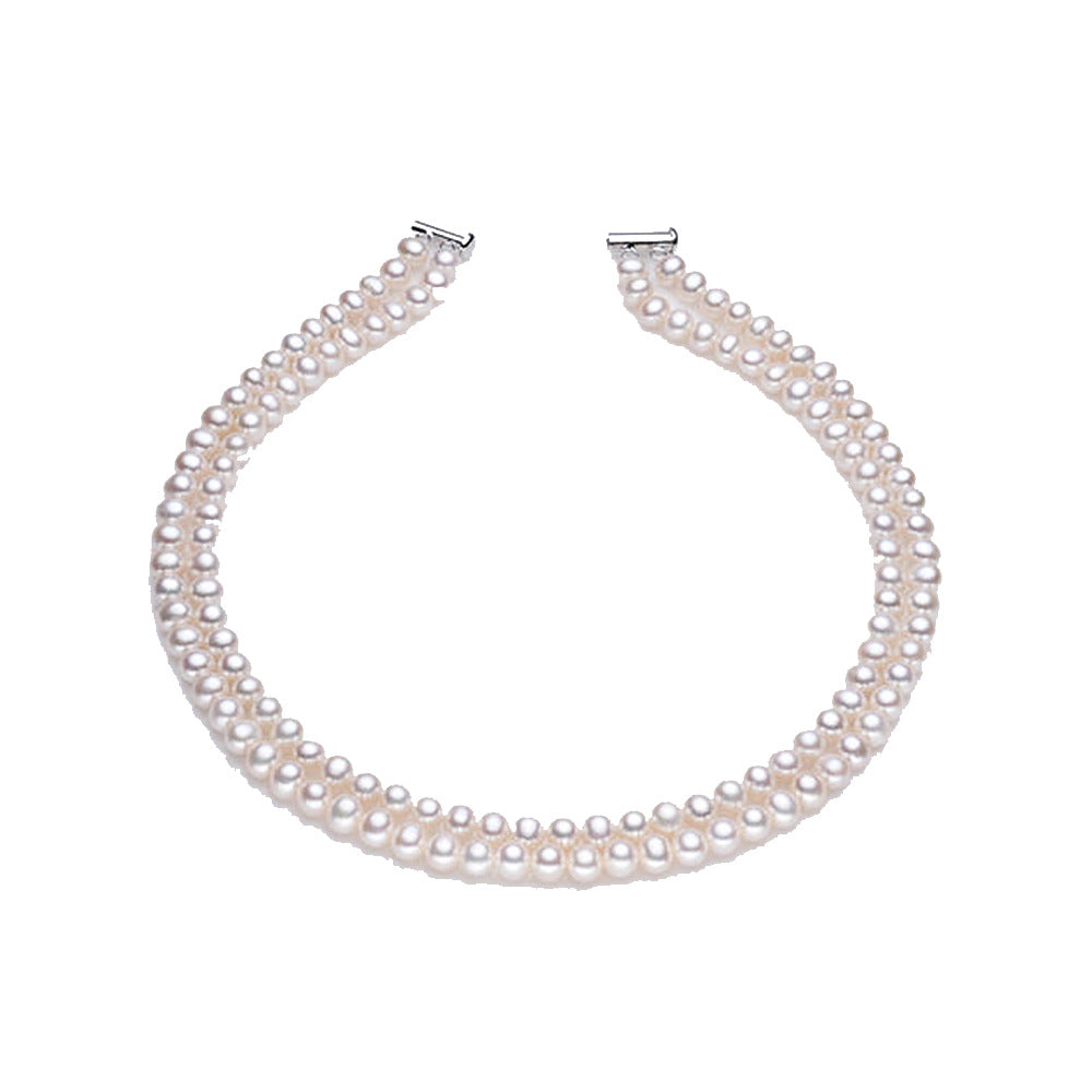 White Freshwater Pearl Necklace Bracelet Earrings Set with 925 Silver Accessories Double Row Pearl Jewelry Wholesale