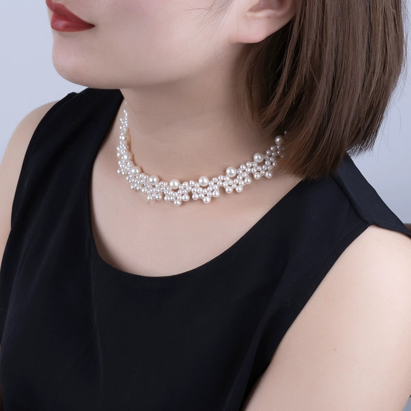 Natural pearl necklace handwoven round beads Internet celebrity lace style petal collarbone chain XL024