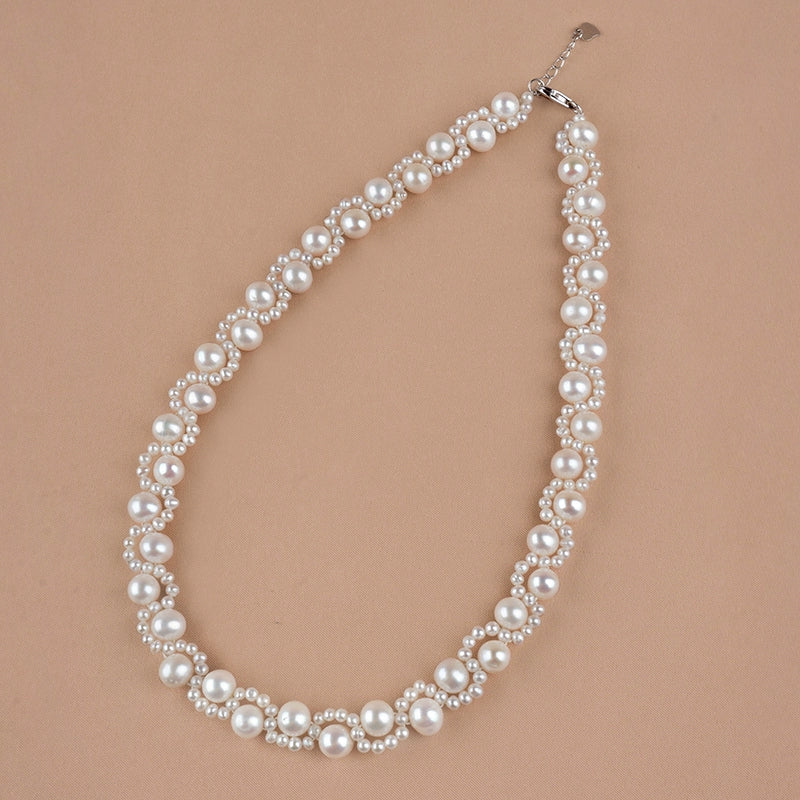 Natural freshwater pearl necklace round bead neck couplet hand-woven lace custom collarbone chain XL029