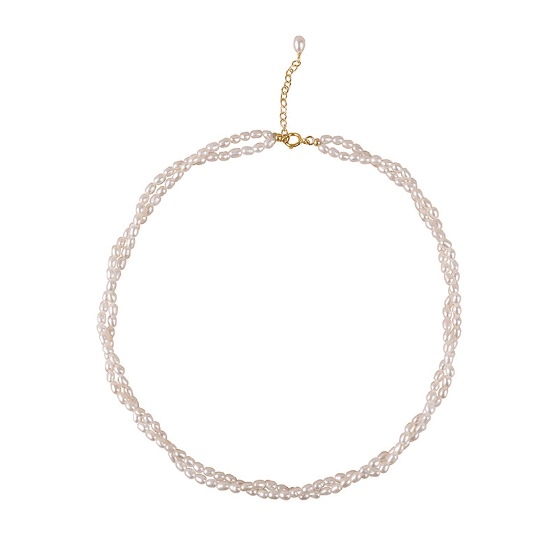 Natural freshwater pearl necklace rice beads short URL twist Internet celebrity gold bag gold collarbone chain XL026