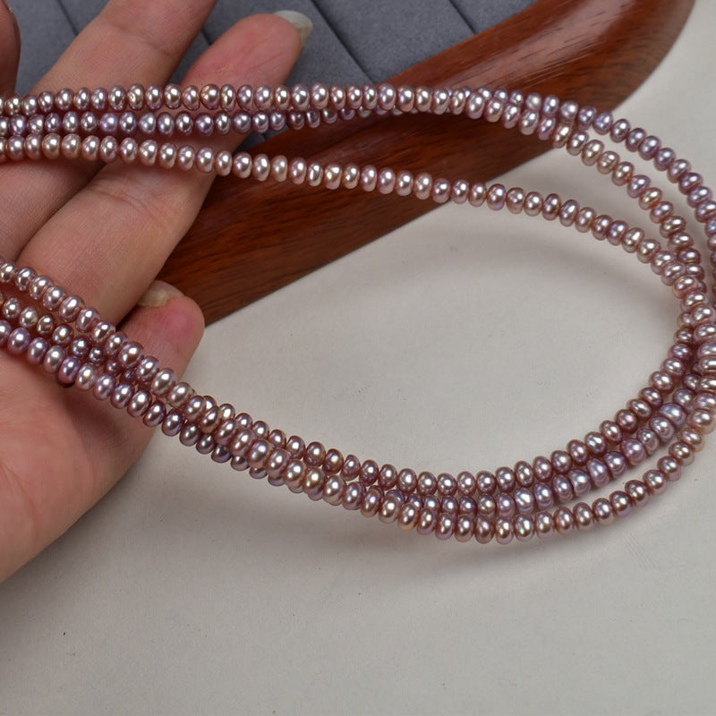 1227 new 4-5mm white powder purple thick flat beads, freshwater pearl loose beads pearl DIY handmade materials