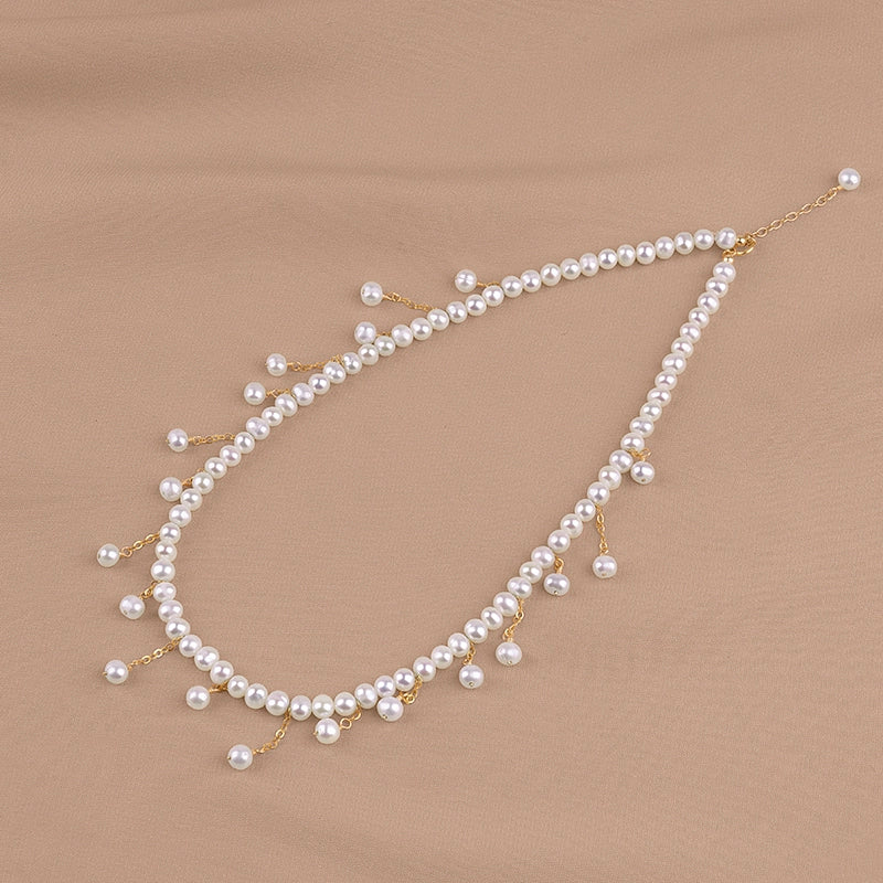Gold Tassel Collarbone Chain Natural Freshwater Pearl Necklace ins Style Gold Wrapped Women's Collar XL043