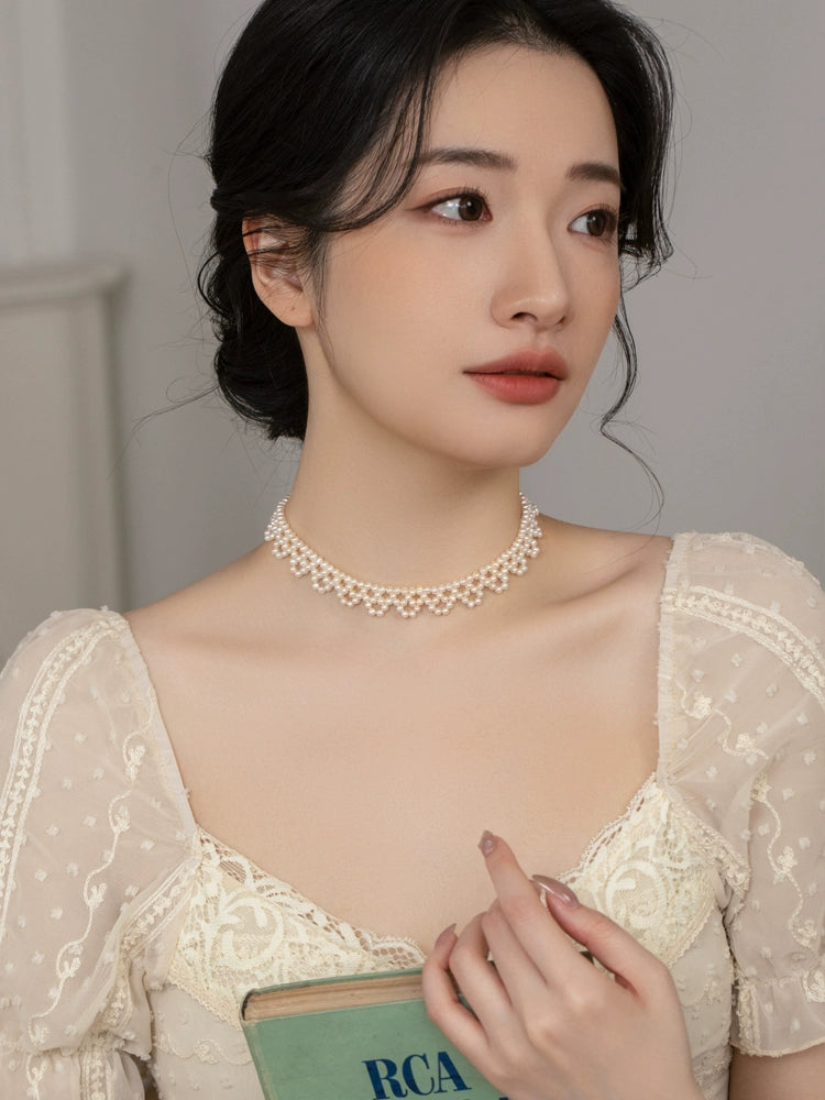 Handwoven natural pearl necklace women choker necklace wedding accessories chain