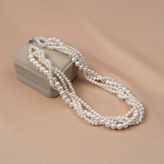 925 silver girlfriend natural freshwater pearl necklace women's versatile fashion multi-layer atmosphere short URL XL005