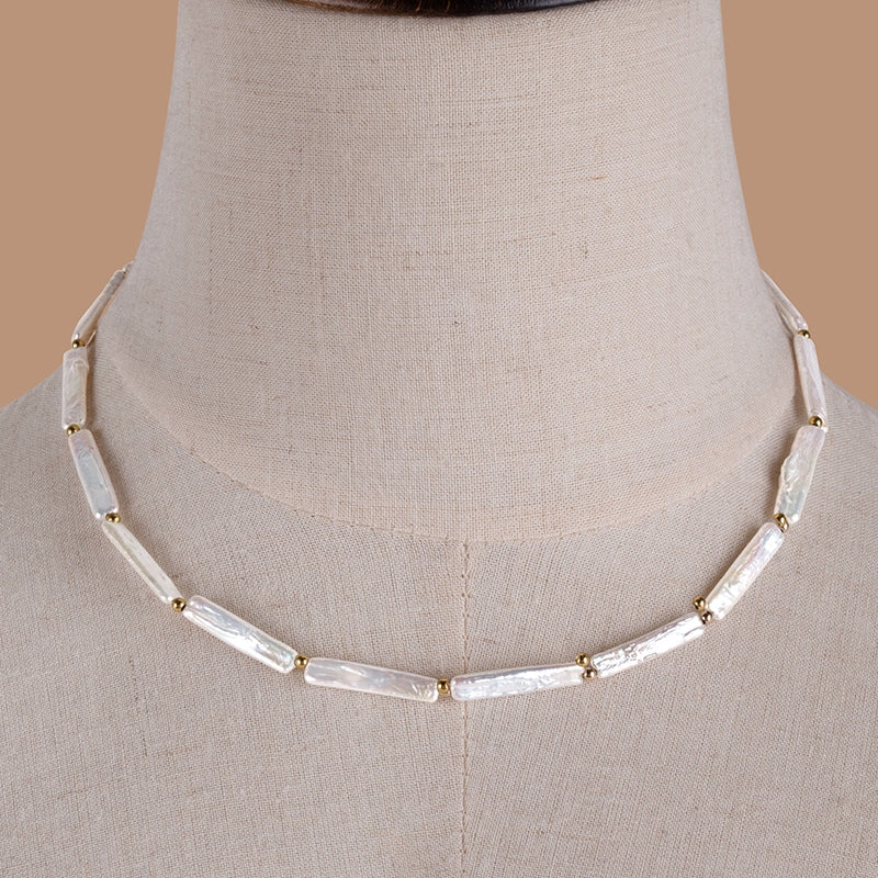 Natural freshwater pearl necklace strong light women's collarbone chain small silver bar baroque light luxury XL071