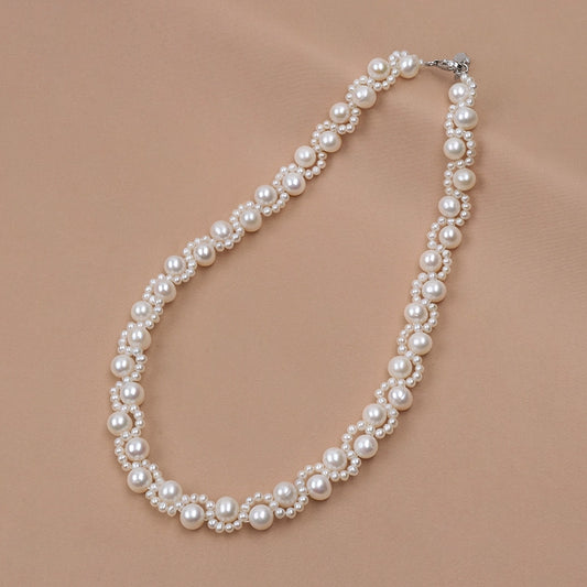 Natural freshwater pearl necklace round bead neck couplet hand-woven lace custom collarbone chain XL029
